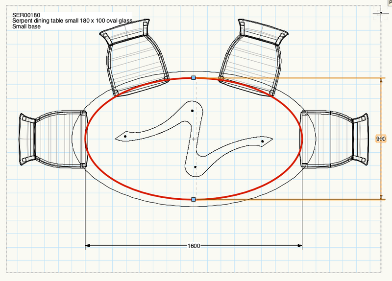 Quote - RTC348  Serpent dining table (Bespoke Glass Oval top 160cm x 90cm)