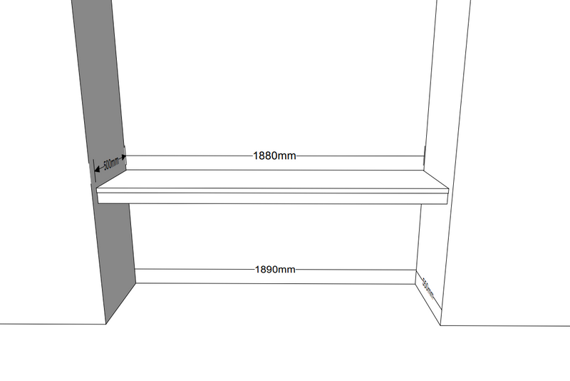 Quote - TS2131  Bespoke desk 188 x 50cm, wall fixings, no legs, no drawers - Walnut Natural
