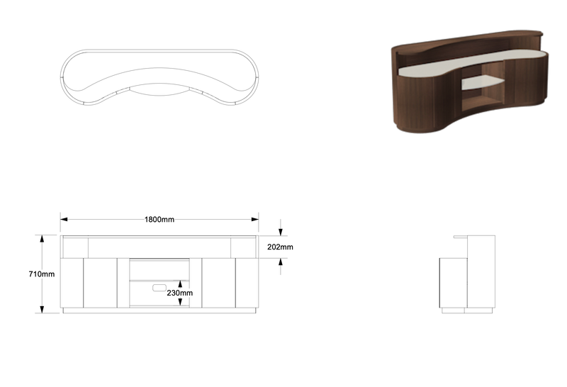 Quote - TS2145  Bespoke Swirl Media Unit Large 180cm Additional special top shelf and single central shelf.