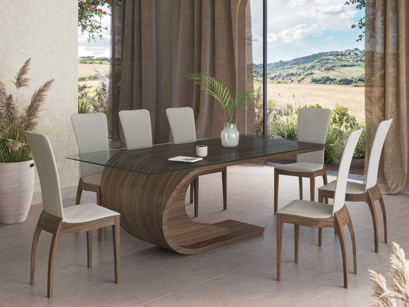 Crest dining table with glass top, Walnut Natural, Seats 8