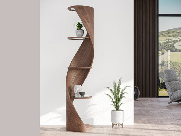 DNA Single Strand Shelves, Inset Glass, Walnut Natural