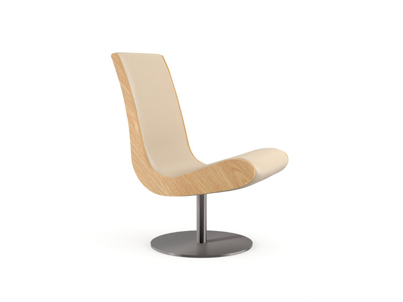 A beige and wood chair with a metal base.