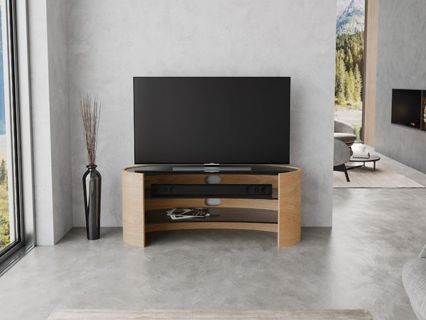 Elliptical media unit 125cm in Oak Natural