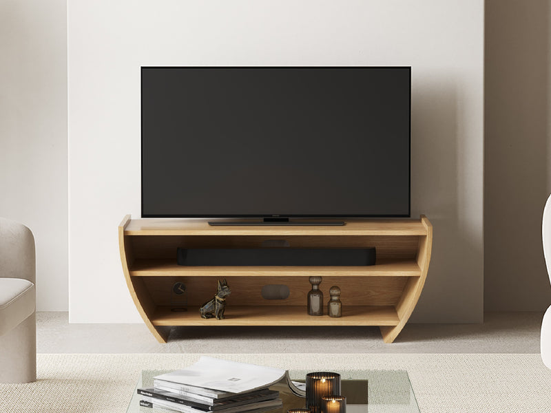 Layla Media Unit, Oak Natural, Shown with 50" TV