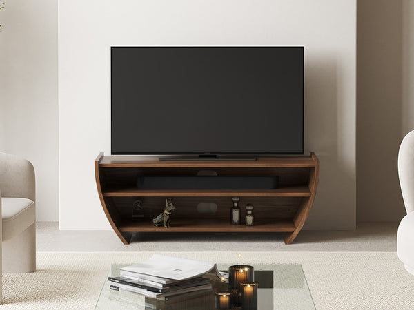 Layla Media Unit, Walnut Natural, Shown with 50" TV