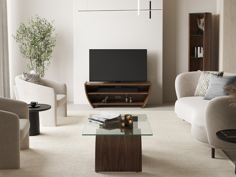 Layla Media Unit, Walnut Natural, Shown with 50" TV