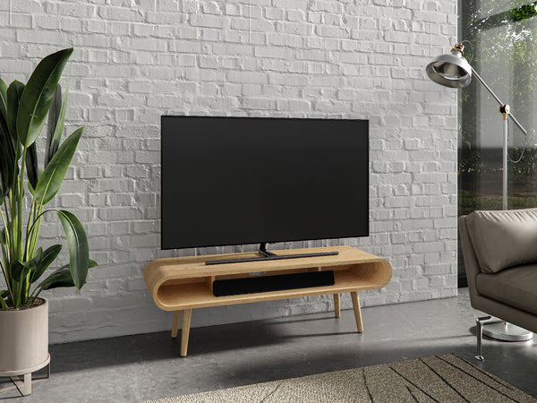 Loopy Media Unit, Oak Natural, Shown with 50" TV
