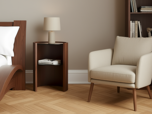 Orbit Bedside Table 60cm, Walnut Natural
