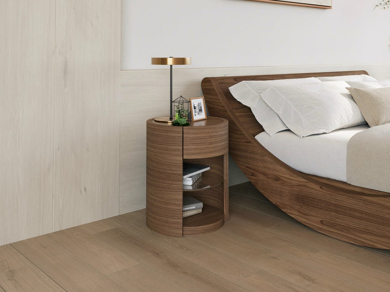 Orbit Bedside table with Drawer, Walnut Natural