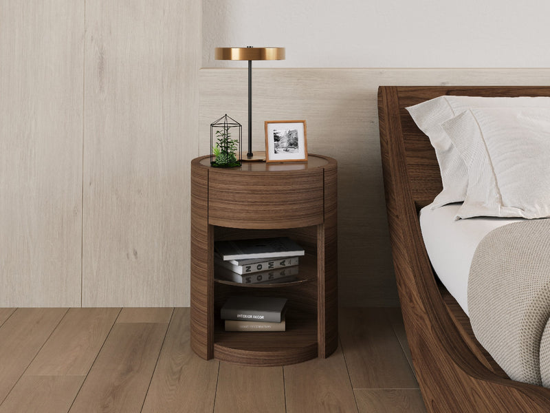 Orbit Bedside table with Drawer, Walnut Natural