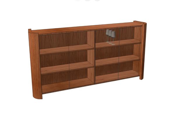 RTC386 Serpent style bespoke display cabinet - Cherry Natural finish - Image for illustrative purposes only