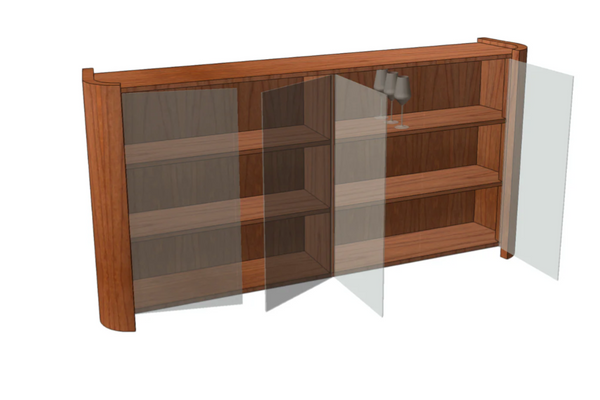 RTC386 Serpent style bespoke display cabinet - Cherry Natural finish - Image for illustrative purposes only