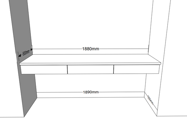 Quote - TS2130  Bespoke desk with 3 drawers 188 x 50cm, wall fixings, no legs (Walnut Natural)