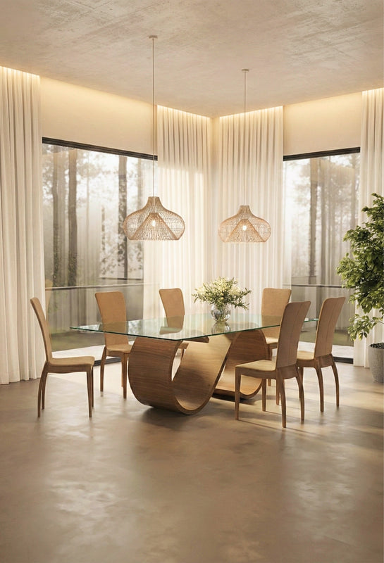 Tom Schneider Swirl Dining Table in Walnut natural showing curved wood design