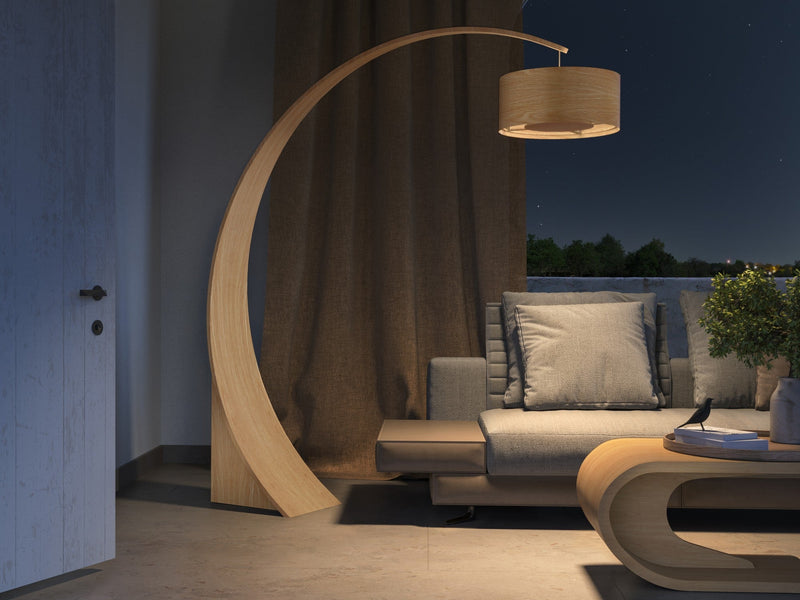 Swoop floor light with shade, Oak Natural