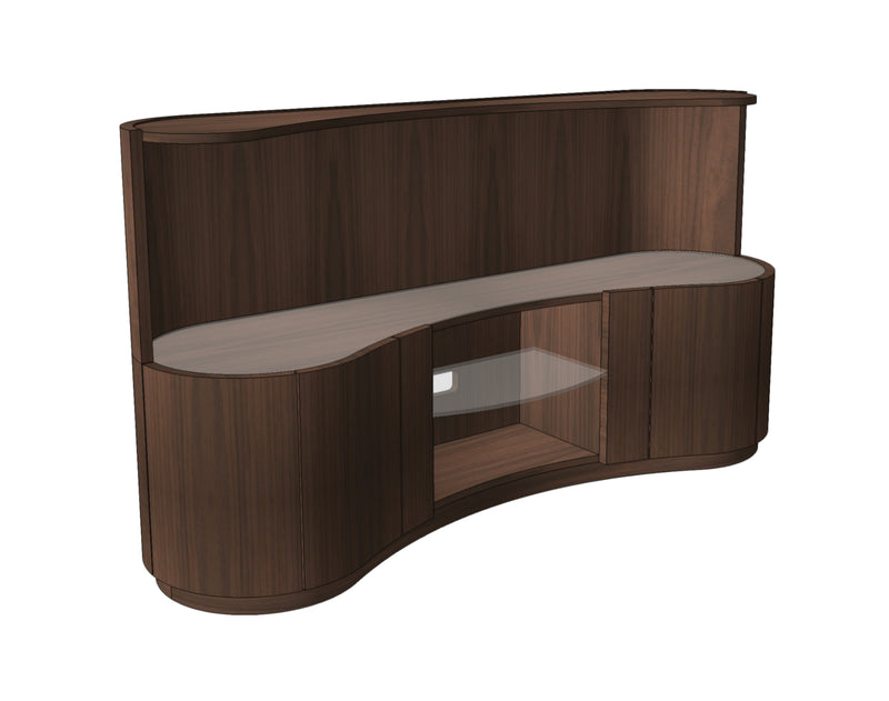 Quote - TS2147  Bespoke Swirl Media Unit Large 180cm Additional closed back top shelf section.