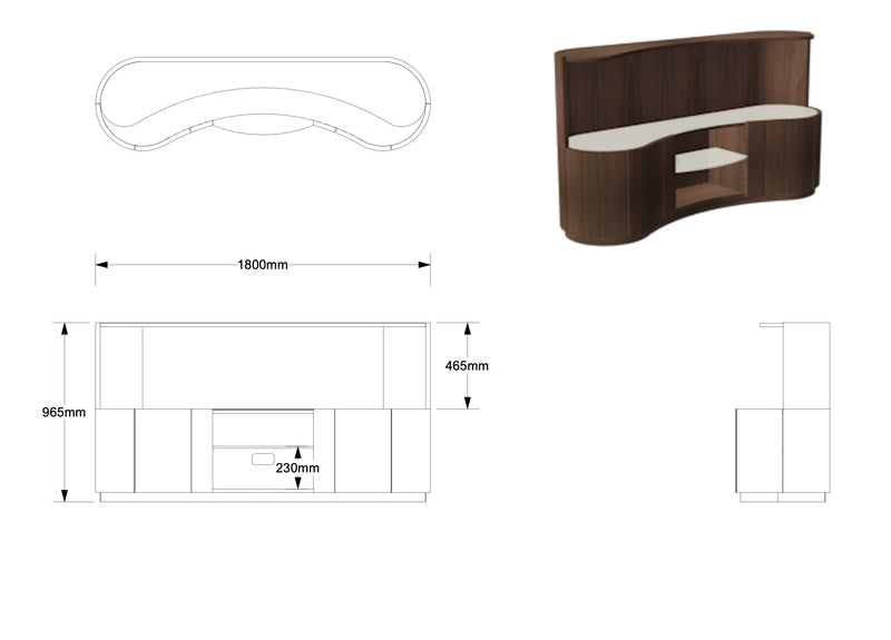 Quote - TS2147  Bespoke Swirl Media Unit Large 180cm Additional closed back top shelf section.