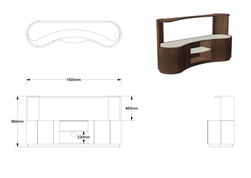 Quote - TS2148   Bespoke Swirl Media Unit Large 180cm Additional open back top shelf section.