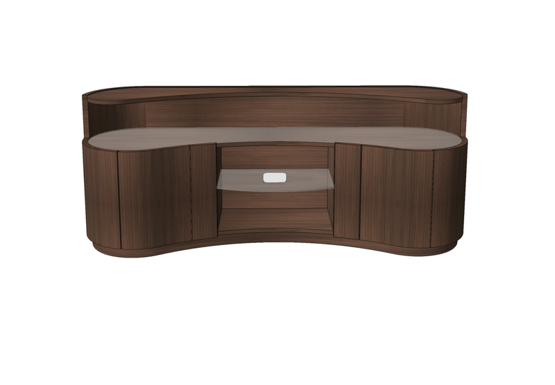 Quote - TS2145  Bespoke Swirl Media Unit Large 180cm Additional special top shelf and single central shelf.