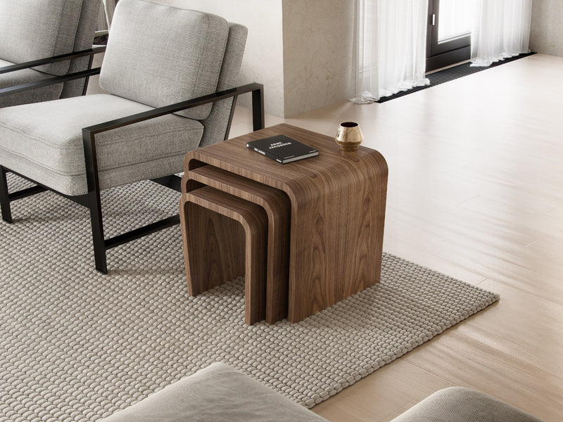 Wave nest of tables, Walnut Natural