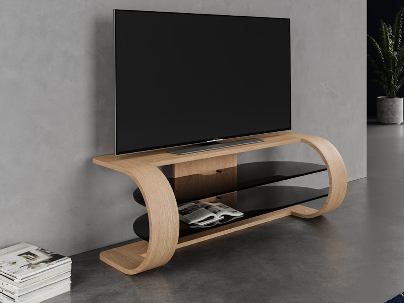 Bow Media Unit, Oak Natural, shown with 50" TV