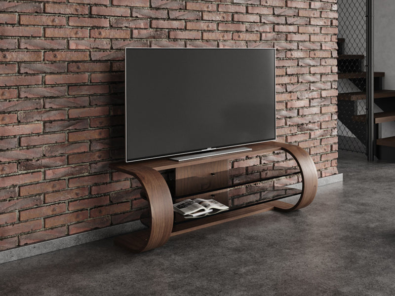 Bow Media Unit, Walnut Natural, shown with 50" TV