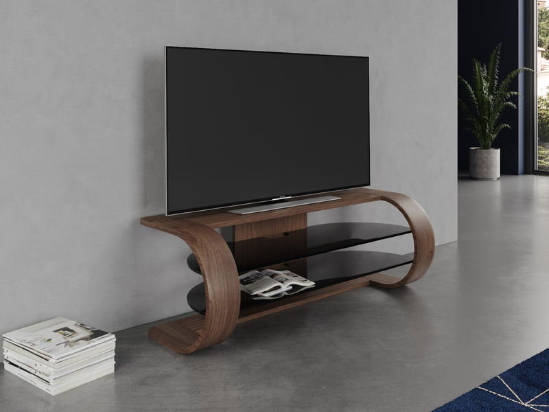 Bow Media Unit, Walnut Natural, shown with 50" TV
