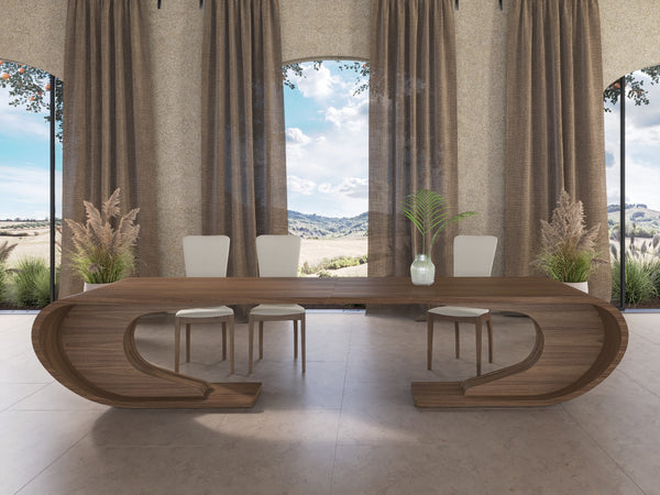 Crest Dining Double Table 360cm, Walnut Natural, Seats 12. 