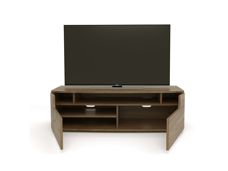 Curve Media Cabinet, Soundbar Management, Walnut Natural, shown with 55" TV