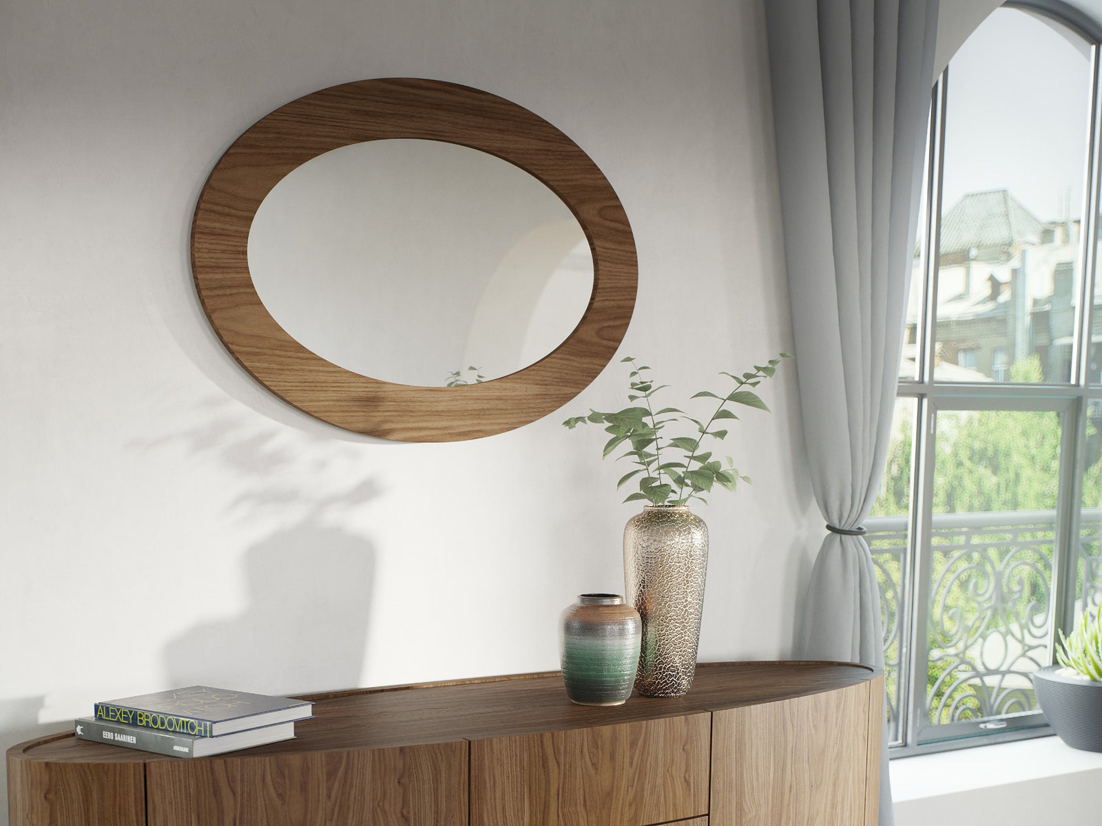 Italy【Wood Frame Mirror】木枠 象嵌 ウォールミラー Italy【Wood
