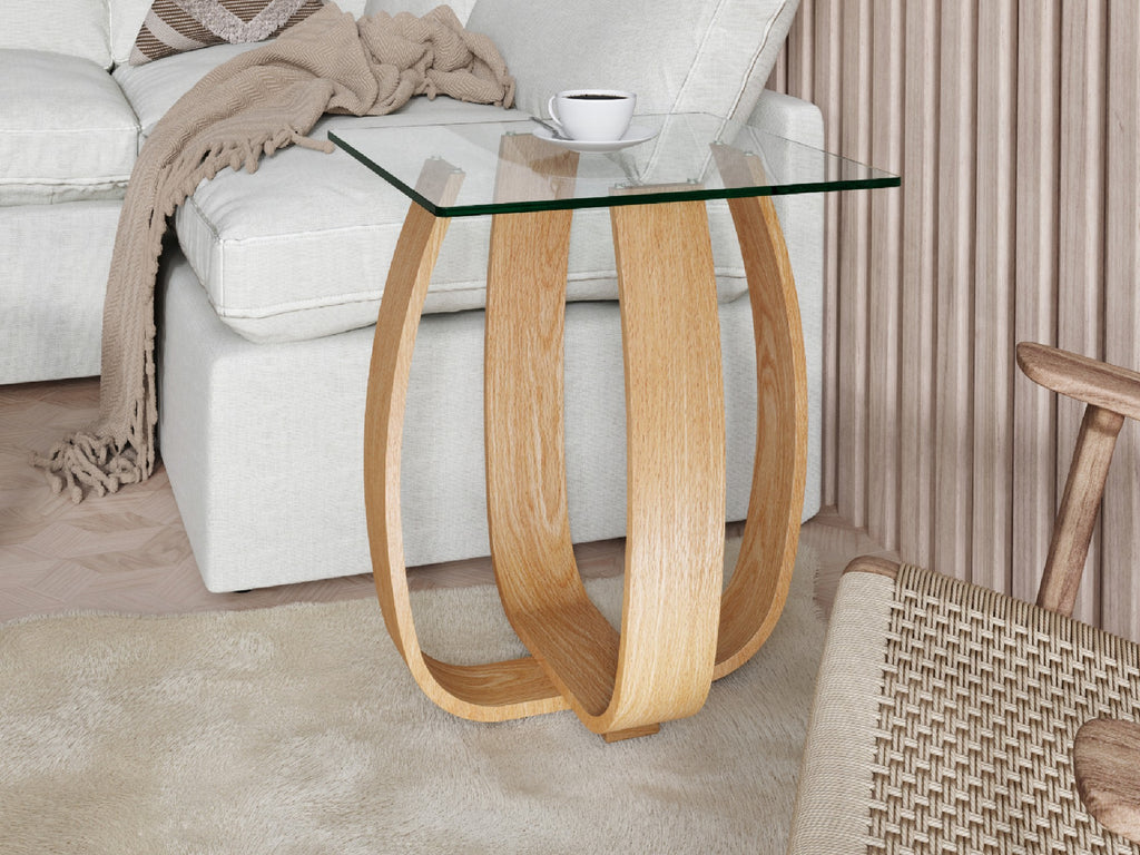 Oak and glass lamp table sale