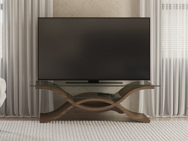 Wave media unit, Walnut Natural, shown with 48" TV