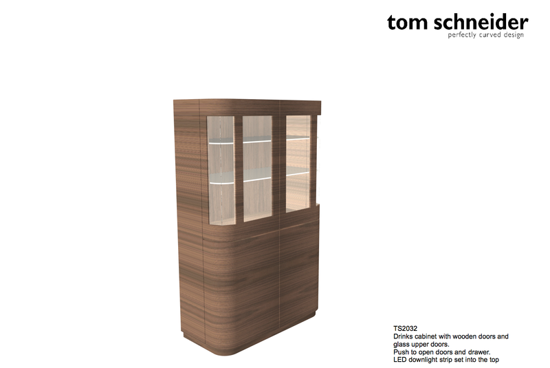 Quote - TS2032  Drinks cabinet with wooden lower doors, and inset glass upper doors.