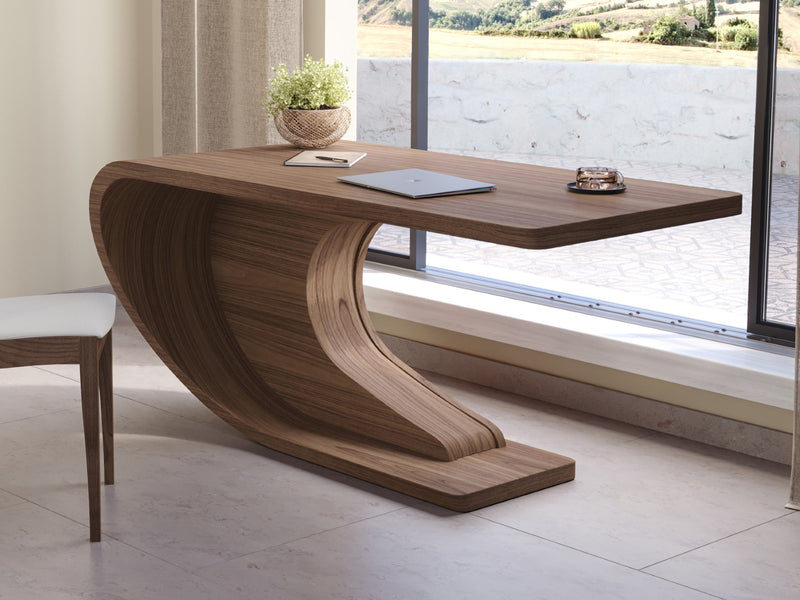 desk with a unique curved design
